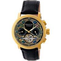 Heritor Automatic Aura Men's Semi-Skeleton Leather-Band Watch in Gold