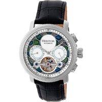Heritor Automatic Aura Men's Semi-Skeleton Leather-Band Watch in Silver
