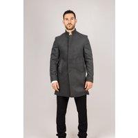 Infinity Leather Men's Stand Collar Wool Blend Overcoat in Grey | Size: 50R