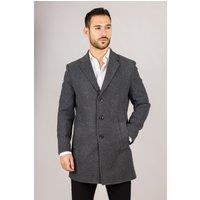 Infinity Leather Men's Notched Lapel Collar Wool Blend Overcoat in Grey | Size: 44R