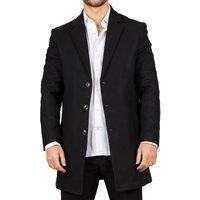 TruClothing Men's Notched Lapel Collar Wool Blend Overcoat Classic Trench Coat Winter Jacket in Black | Size: 3XL
