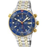 Gevril Men's Hudson Yards Chronograph, Swiss Automatic Watch, Blue Dial, Unidirectional Rotating bezel Bezel, Helium Valve, Stainless Steel, &