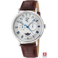 GV2 Men's Maestro SS Case, WhiteTextured Dial, Brown Handmade Italian Leather Strap