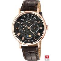 GV2 Men's Maestro IPRG Case, Black Textured Dial, Dark Brown Handmade Italian Leather Strap