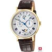 GV2 Men's Maestro Swiss Quartz Case, White Textured Dial, Dark Brown Handmade Italian Leather Watch