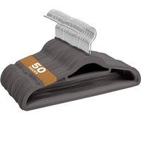 Sasha Morel Velvet Coat Hangers 50 Pack - Non-Slip Slim Hangers with Tie Organiser, Pink in Grey