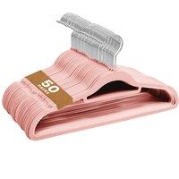 Sasha Morel Velvet Coat Hangers 50 Pack - Non-Slip Slim Hangers with Tie Organiser, Pink