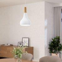 Eglo Sabinar Metal & Wood Single Pendant Light in White