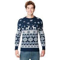 MyShoeStore Men's Christmas Jumper - Rudolph Reindeer Festive Knit Pullover Sweater in Navy | Size: Medium