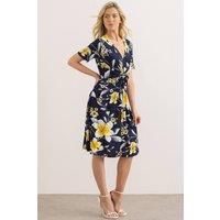 Klass. Women's Textured Floral Print Jersey Twist Dress in Navy | Size: 18