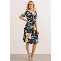 Klass. Women's Textured Floral Print Jersey Twist Dress in Navy | Size: 22