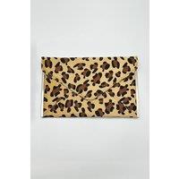 SVNX Women's Leopard Envelope Clutch Bag in Beige