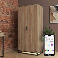 X Rocker Denver 2 Door Wardrobe With LED App Control Lights in Light Oak