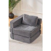 Living and Home Corduroy Folding Sofa Bed with Pillow in Grey