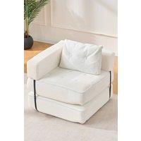Living and Home Corduroy Folding Sofa Bed with Pillow in White