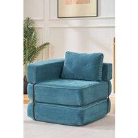 Living and Home Corduroy Folding Sofa Bed with Pillow in Blue