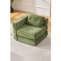 Living and Home Corduroy Folding Sofa Bed with Pillow in Green
