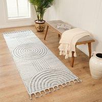 Livabliss Nora-Geometric Grey Ivory High Pile Fringe Living Dining Bedroom Rug | Size: 140 cm x 200 cm