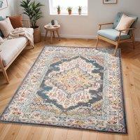 Livabliss Ankara - Vintage Grey Taupe Blue Traditional Boho Living Dining Bedroom Rug in Camel | Size: 140 cm x 200 cm