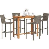 Berkfield Home 5 Piece Garden Bar Set Grey Solid Wood Acacia & Poly Rattan