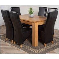 Thats Furniture Dakot 152 x 87cm Medium Oak Dining Table & 6 Lola Leather Chairs in Black | Size: 152 x 87 cm