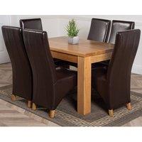 Thats Furniture Dakot 152 x 87cm Medium Oak Dining Table & 6 Lola Leather Chairs in Brown | Size: 152 x 87 cm