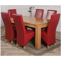 Thats Furniture Dakot 152 x 87cm Medium Oak Dining Table & 6 Lola Leather Chairs in Red | Size: 152 x 87 cm