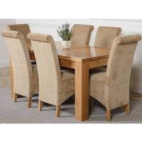 Thats Furniture Dakot 152 x 87cm Medium Oak Dining Table & 6 Montana Fabric Chairs in Beige | Size: 152 x 87 cm