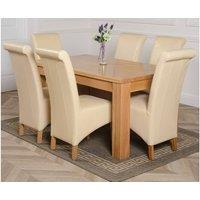Thats Furniture Dakot 152 x 87cm Medium Oak Dining Table & 6 Montana Leather Chairs in Cream | Size: 152 x 87 cm