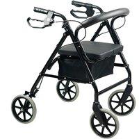 Gr8 Home Folding Rollator Walker with Seat 4 Wheels in Black