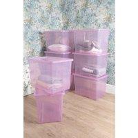 Wham Crystal 8 x 80L Stackable Plastic Storage Boxes with Lids in Pink