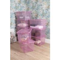 Wham Crystal 10 x 60L Stackable Plastic Storage Boxes with Lids in Pink