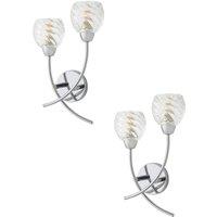 ValueLights Reyka Pair of Chrome 2 Way Swirl Glass Wall Lights with Bulbs in Metallic Silver