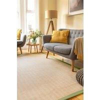 Kukoon Natural Golden Beige Jute Micro Woven Herringbone Pattern Cotton Border Area Rug in Green | Size: 80 cm x 150 cm