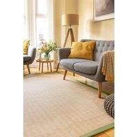 Kukoon Natural Golden Beige Jute Micro Woven Herringbone Pattern Cotton Border Area Rug in Green | Size: 120 cm x 170 cm