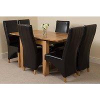 Thats Furniture Richmond 90-150cm Square Oak Extending Dining Table + 6 Lola Leather Chairs in Black