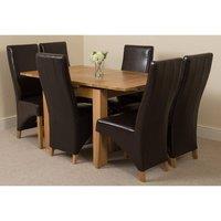 Thats Furniture Richmond 90-150cm Square Oak Extending Dining Table + 6 Lola Leather Chairs in Brown