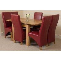 Thats Furniture Richmond 90-150cm Square Oak Extending Dining Table + 6 Lola Leather Chairs in Red