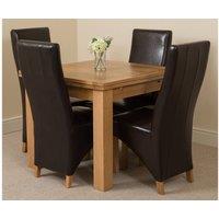 Thats Furniture Richmond 90-150cm Square Oak Extending Dining Table + 4 Lola Leather Chairs in Brown
