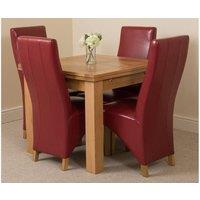 Thats Furniture Richmond 90-150cm Square Oak Extending Dining Table + 4 Lola Leather Chairs in Red