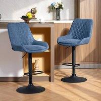 HOMCOM PU Leather Padded Bar Stools Set of 2 with Metal Base, Dark Blue | Size: 120