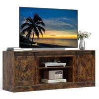 Costway Wooden TV Stand Cabinet for 70 Inch TVs Media Entertainment Center in Brown
