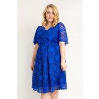 Jolie Moi Women's Flare Sleeved Lace Midi Dress in Blue | Size: 18
