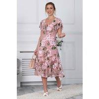 Jolie Moi Women's Acela Floral Print Mesh Dress in Dusty Pink | Size: 8