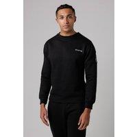 Firetrap Men's Cotton Rich Crew Neck Sweatshirt with Logo Strip Sleeves in Black | Size: Large