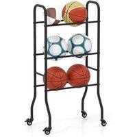 Costway 3-Tier Basketball Rack Garage Ball Storage Holder w/4 Universal Wheels in Black