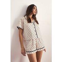 NastyGal Women's Polka Dot Shirt & Shorts Pajama Set in Champagne | Size: Large