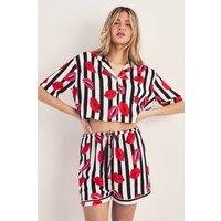 NastyGal Women's Lips Print Pajama Shorts Set in Red | Size: Medium