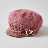 Amelie Di Santi Women's Cloche Peak Hat, Cable Knit With Fleece Lining & Diamante Bow in Rose
