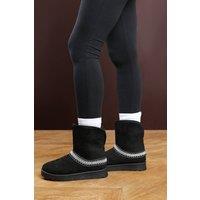 Where's That From Women's 'Flora' Suede Flat Slippers with Embroidered Trim Detail in Black | Size: 6